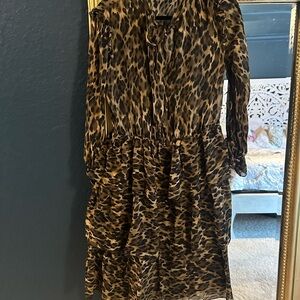 Anthropologie Elegant Animal Print Long Sleeve Dress